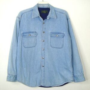 Vintage Orvis Mens Blue Denim Fleece Lined Shirt Jacket Shacket Size L
